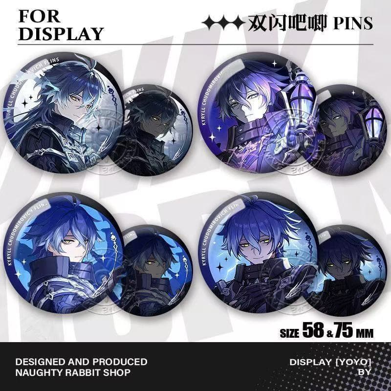4 Pçs/Set Jogo Kyryll Chudomirovich Flins 58mm anime Emblema Reflexivo Broche Pin Cosplay Acessórios Para Roupas Mochila