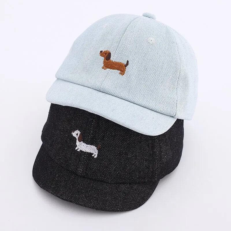 Boné de Beisebol Infantil de Denim com Bordado de Cachorro Fofo, Chapéu de Verão Ajustável para Meninos e Meninas, Boné