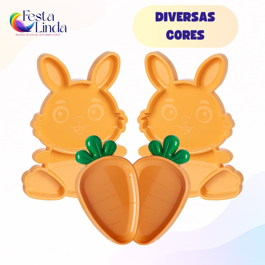 Kit Bandeja Petisqueira Páscoa 2 Coelhos e 2 Cenouras - Festplastik