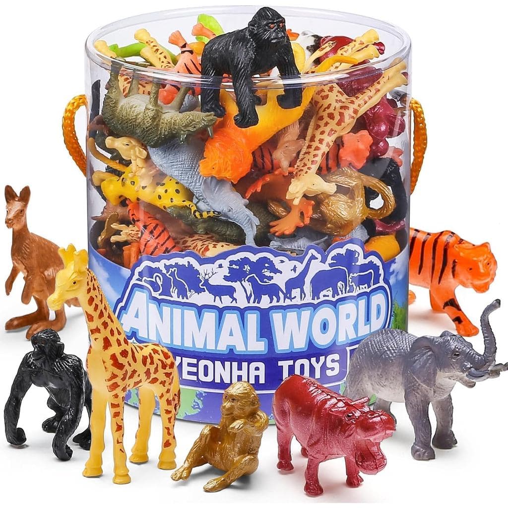 Yeonha Toys 60 Peças Mini Brinquedo de Animais de Zoológico com Caixa de Presente, Figura de Animal Pequena Realista em