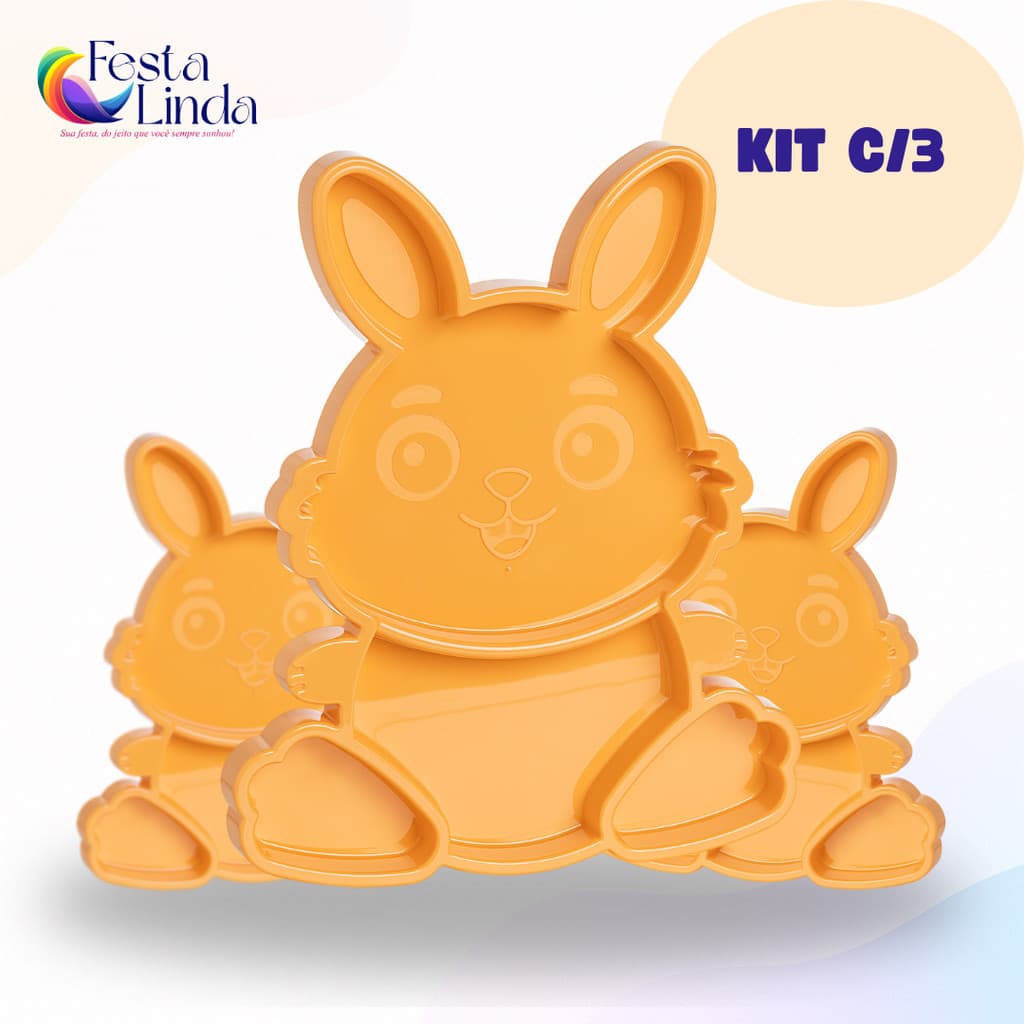 Kit 3 Bandejas Petisqueira Coelho Festplastik Diversas Cores