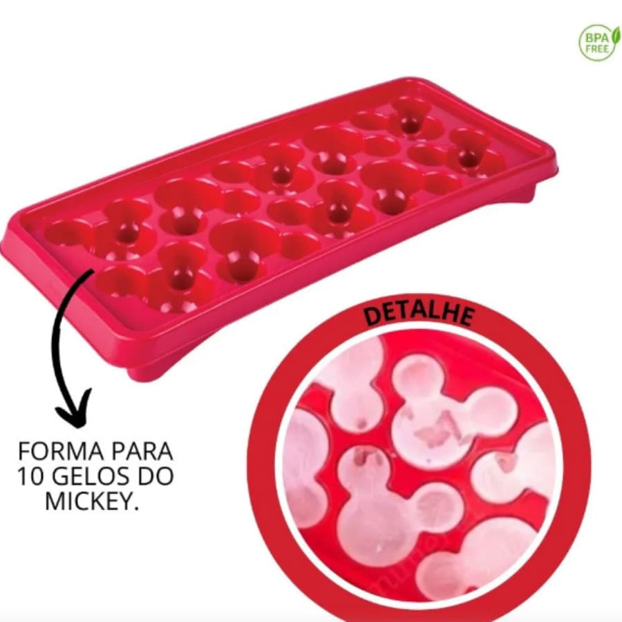 Forma Para Gelo De Plástico Mickey Com 10 Cavidades- Vermelho