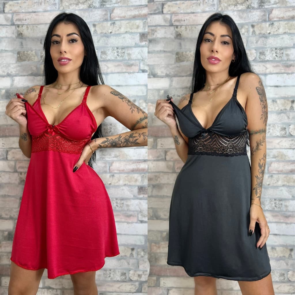 KIT 02 Camisolas Amamentação com Detalhe em Renda Saída Maternidade Grávida Gestante Lactante.