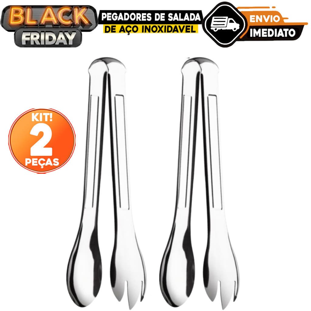 Kit 2 Pegador Pegadores de Salada Massa Multiuso 20cm Aço Inox Premium para Casas Restaurantes