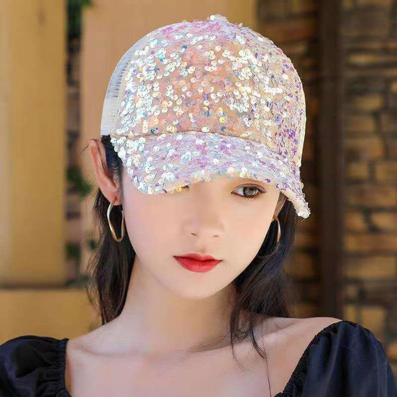 Boné De Beisebol Feminino Com Lantejoulas Para Rabo De Cavalo / Boné Snapback