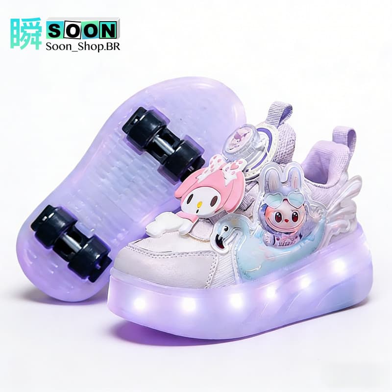Patins Infantil e Crianças Desenhos Animados Sapatos de Skate Recarregável LED 4/8 Rodas Esportivos