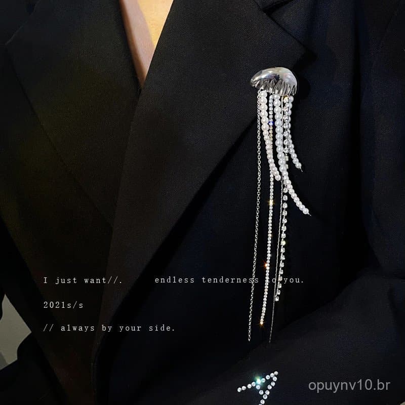 Broche de água-viva, único e exclusivo, em estilo minimalista, com borla longa, estilo OL, broche decorativo para blazer