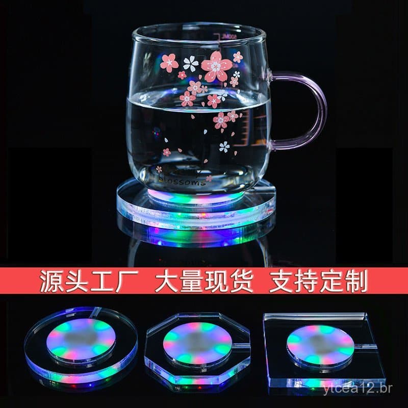 Produto de venda quente no atacado de fábrica: Porta-copos de acrílico com base de cristal transparente colorida, recarr