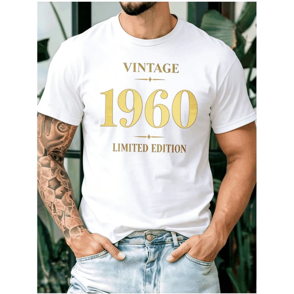 T-shirt Vintage 1960 Edição Limitada para Homem - Camiseta Gráfica Retro dos Anos 60, Tecido Macio e Respirável, Camisa