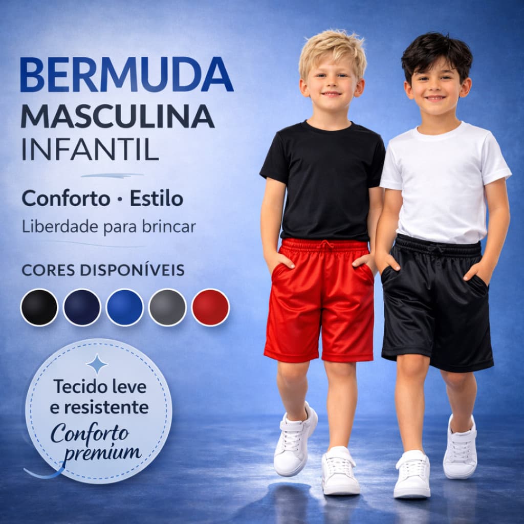 Bermuda infantil Menino Juvenil Do 10 ao 16 Escolar Colégio