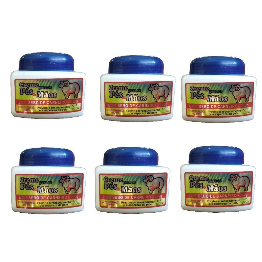 KIT 6 Unidades CREME SEBO DE CARNEIRO Pés e Mãos 240g SAN JULLY