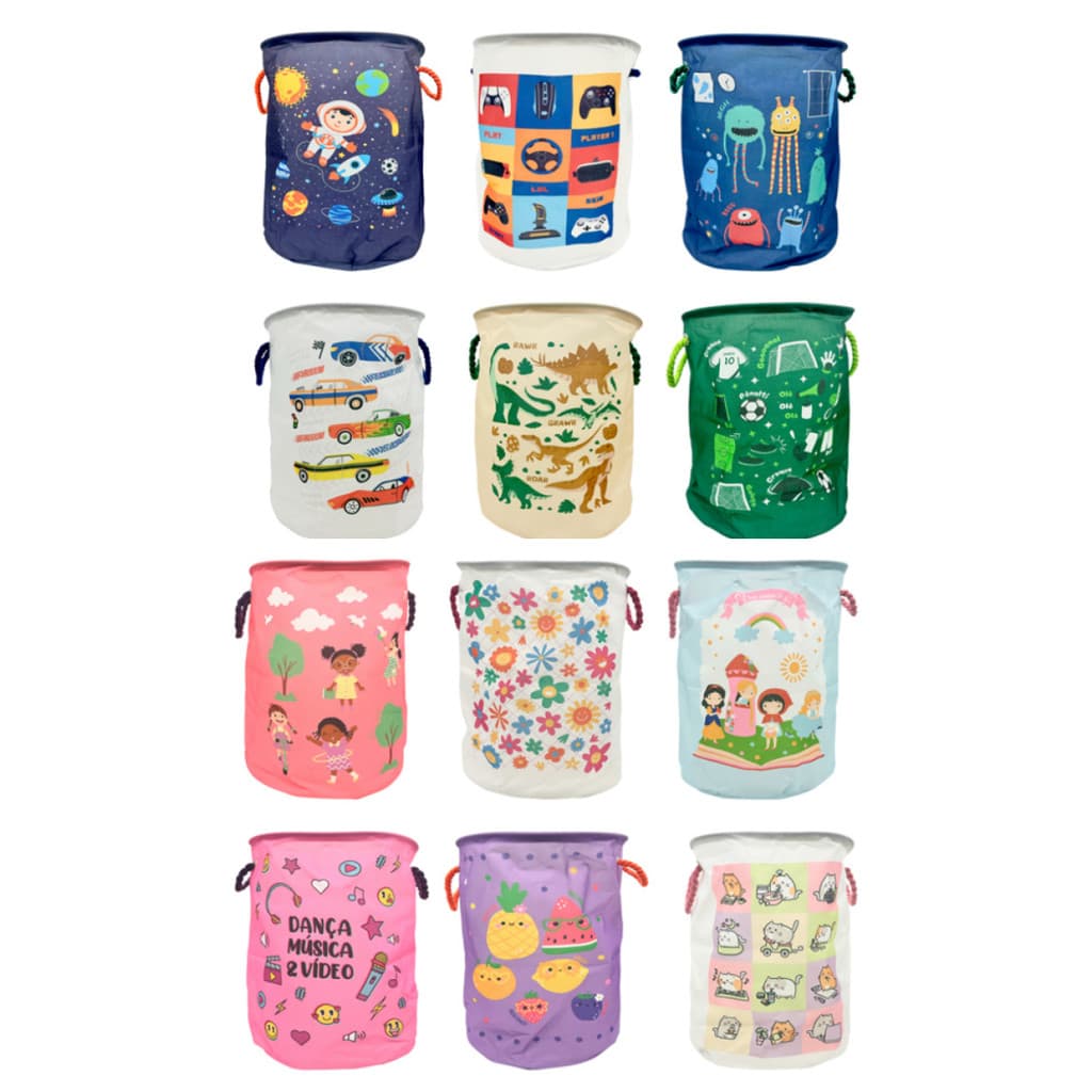 Cesto Organizador Infantil Dobrável com Alça para Brinquedos, Roupas e Pelúcias, Colorido e Prático