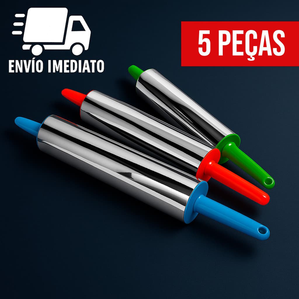 Kit 5 Rolo de Massa Pizza Macarrão Pão Giratório Inox Profissional para Cozinha