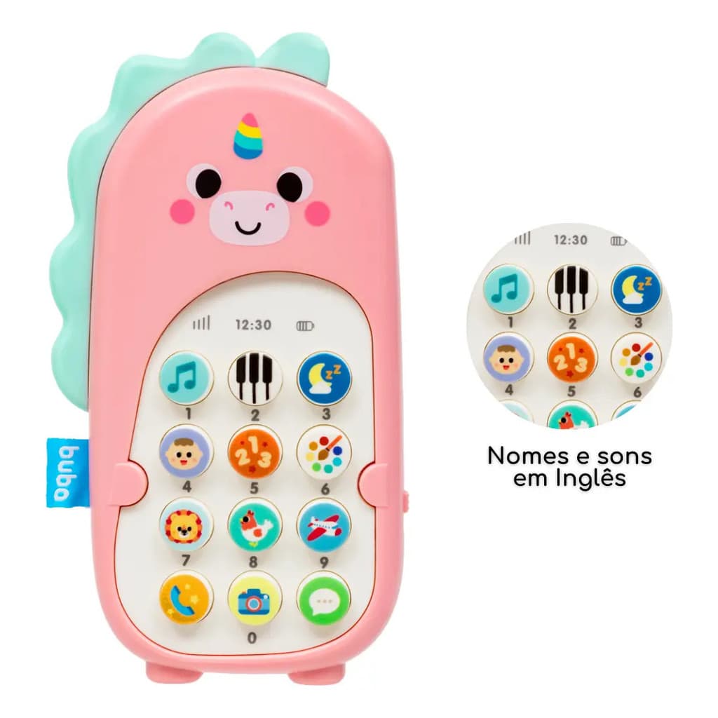 Celular De Brinquedo Babyphone Unicórnio Musical - Buba Cor Rosa