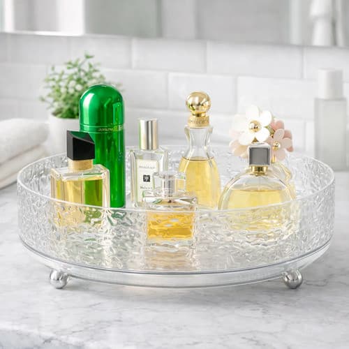 Bandeja Decorativa Giratória Organizador Texturizado Maquiagem Skin Care Perfumes Velas