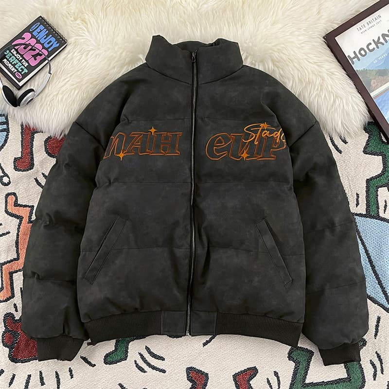 Retro bordado couro do plutônio para baixo jaqueta de algodão das mulheres dos homens inverno grosso oversize solto jaqu