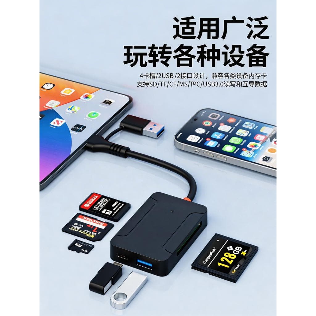 Leitor de cartão multifuncional oito em um sem Driver Câmera USB3.0 SD Plug-In Cartão TF typec Computador para celular D