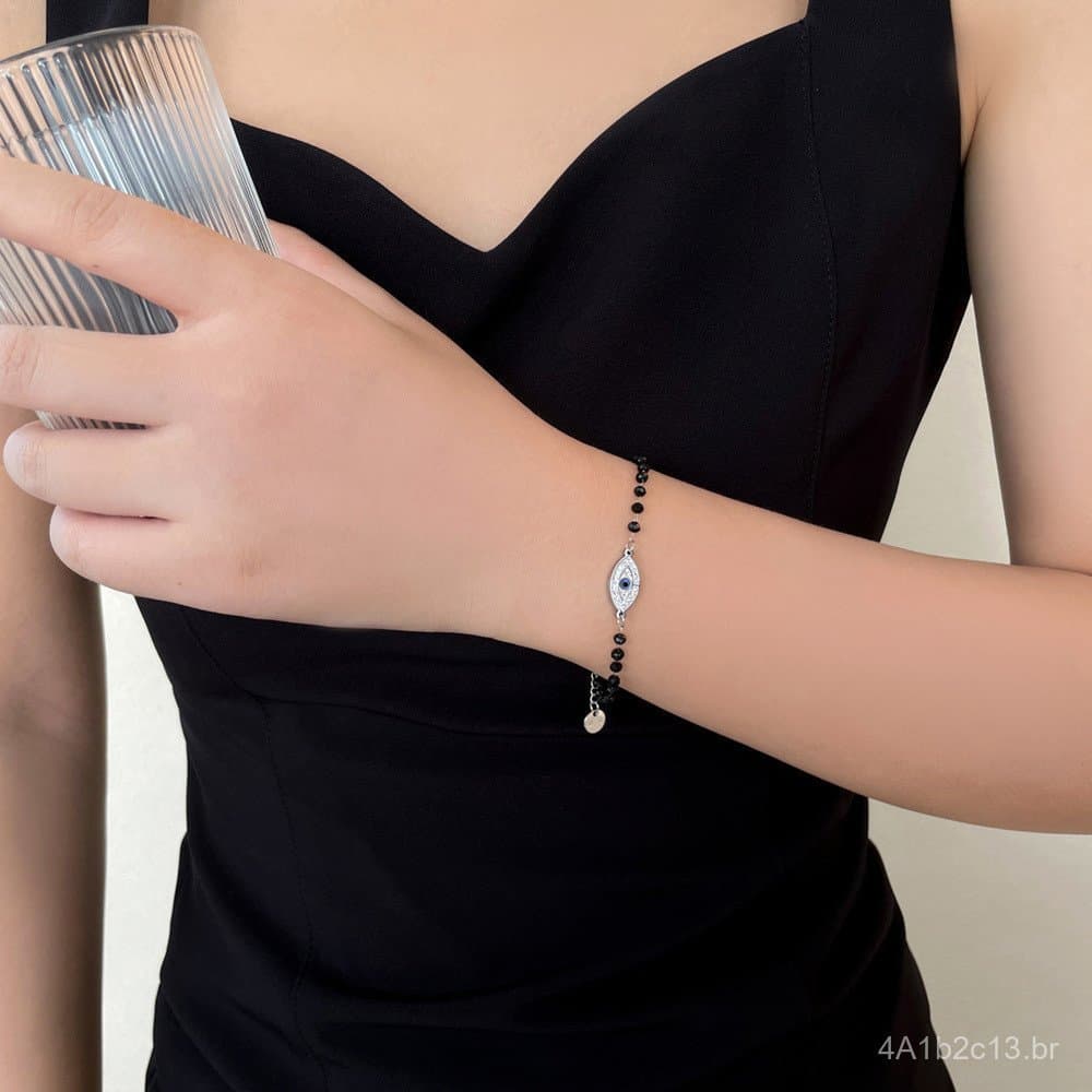 Pulseira de cristal com pingente de olho em aço inoxidável, estilo europeu e americano, personalizada, joia fina simples