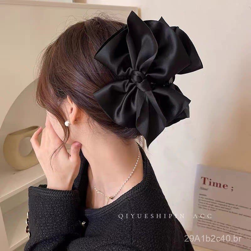 Grande Presilha de Cabelo com Laço Preto 2023, Presilha de Cabelo Feminina para a Parte de Trás da Cabeça, Acessório de