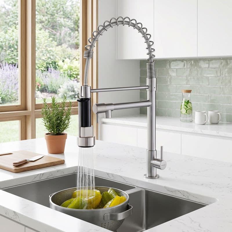 Torneira Cozinha Bancada Inox 304 2 Jatos Giratória 360° Água Fria