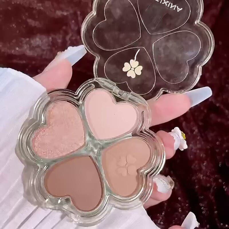 Paleta de sombras cor terra, maquiagem de quatro cores, fácil de colorir, estudantes baixos, trevo de quatro folhas da s