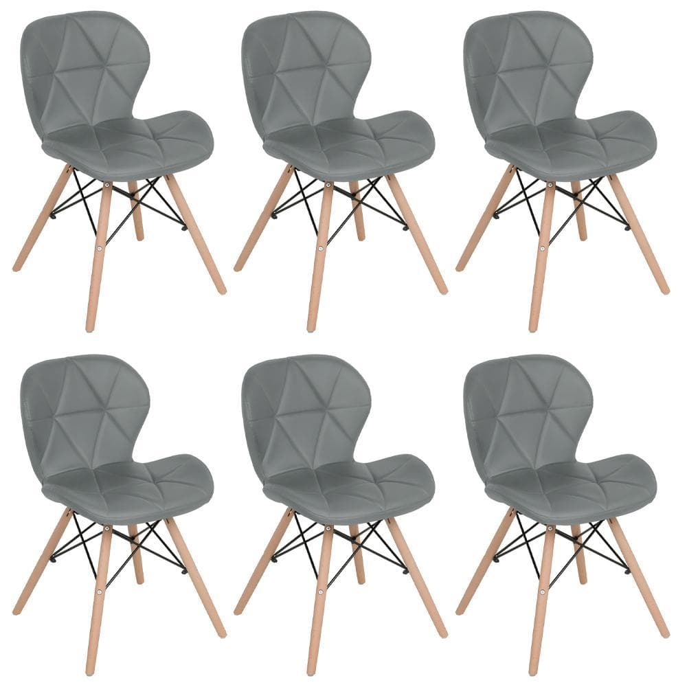 Kit 6 Cadeiras de jantar estofada Charles Eames Eiffel Slim Wood confort – Cinza