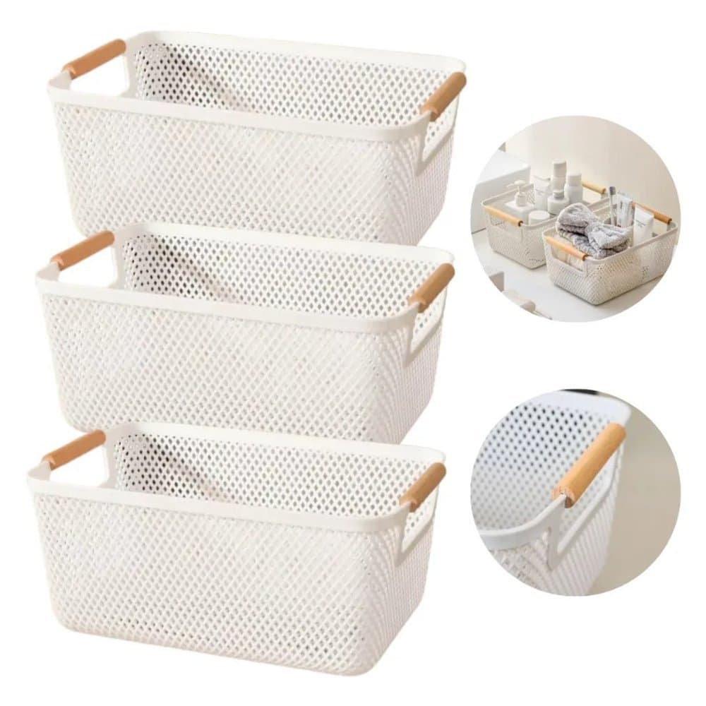 Kit 3 Cestas Médias Organizadoras de Plástico - Multiuso para Cozinha, Banheiro, Sala ou Quarto