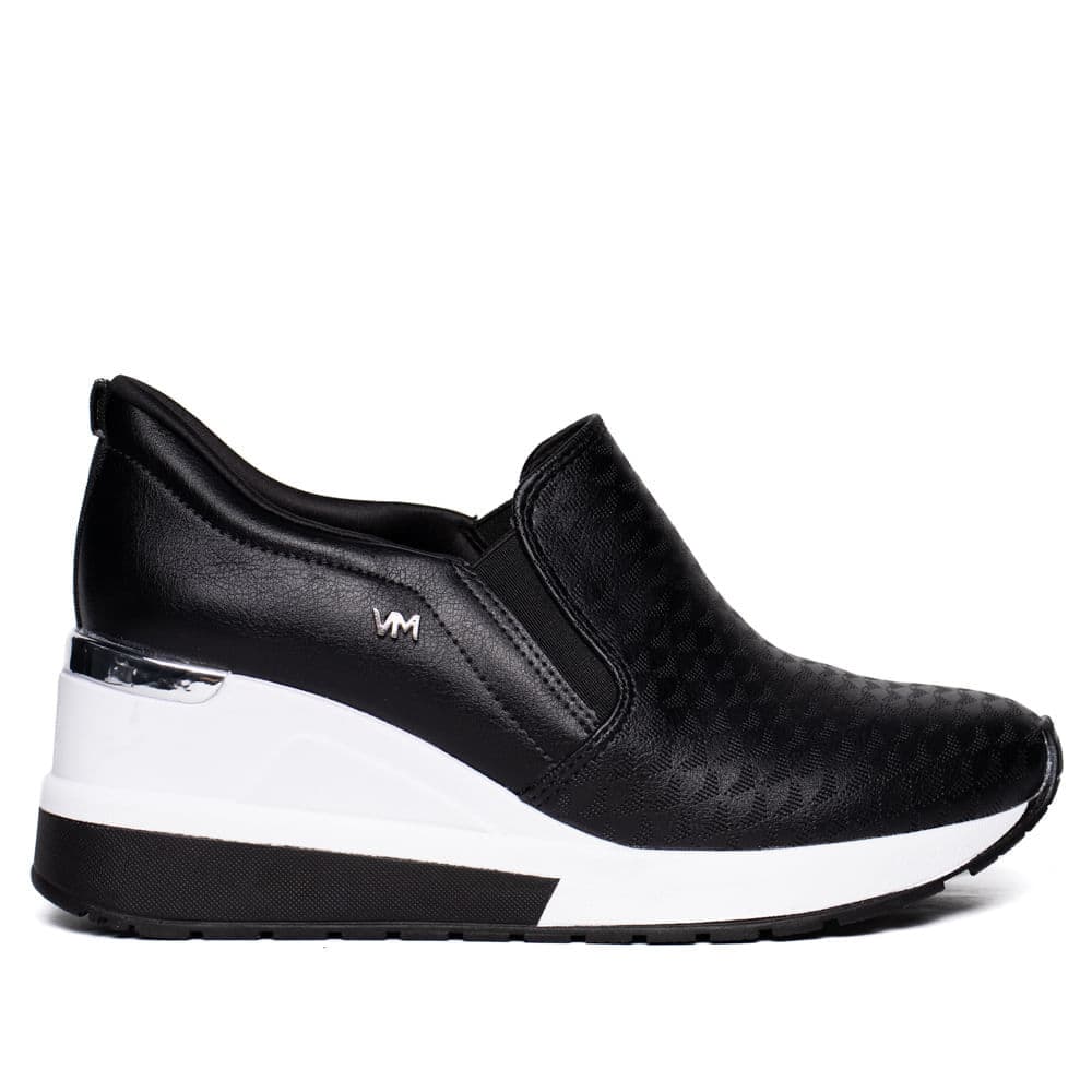 Tênis Feminino Via Marte Anabela Napa Preto/Prata