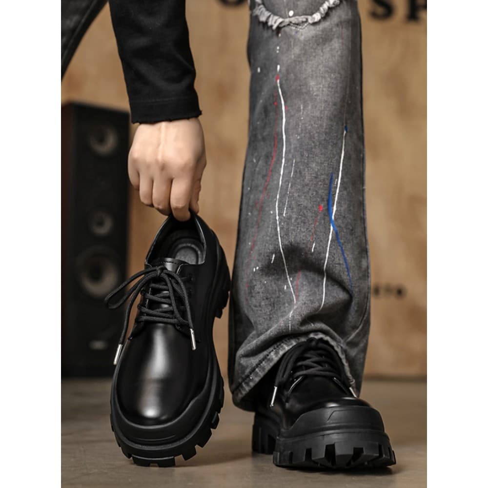 Paris Derby sapatos masculinos novo estilo sapatos de couro estilo britânico sapatos casuais masculinos preto High-End F