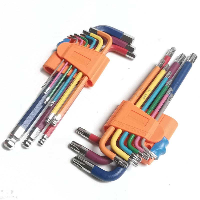 9 peças conjunto de combinação de chave allen em forma de Torx Extra longa cor caixa chave allen chave de fenda