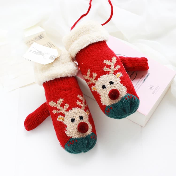 Crianças luvas de inverno meninas bonito dos desenhos animados Elk presentes de natal forro de lã engrossado lã quente H