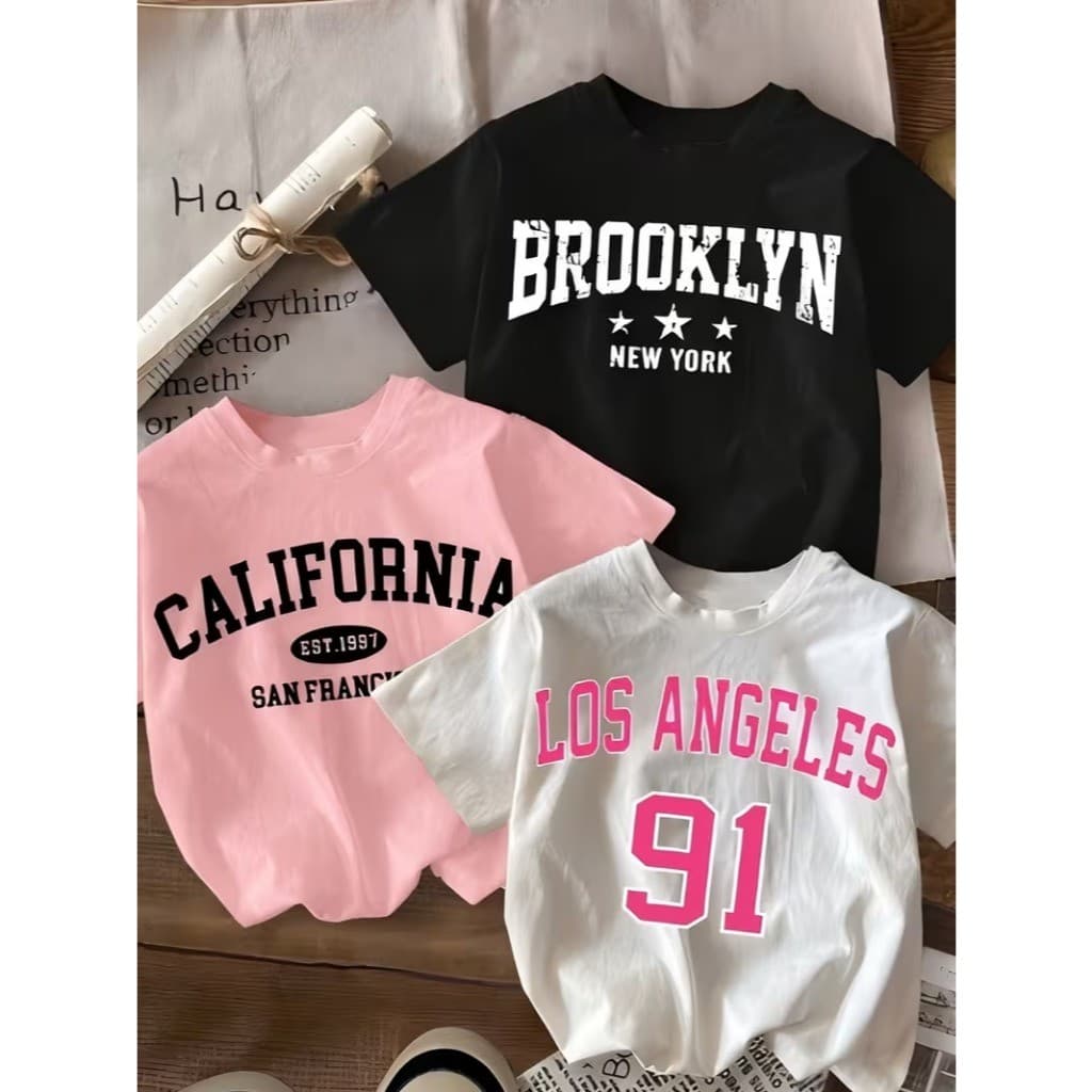 Kit 3 Camiseta Infantil Feminina Estampas Blogueirinha Los Angeles Conjunto Infantil Blusa Algodão