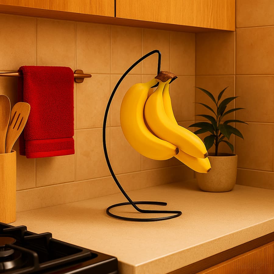 Suporte para Cacho de Bananas e ou Acessórios Preto Expositor de Cozinha Fruteira (Maff Aramados)
