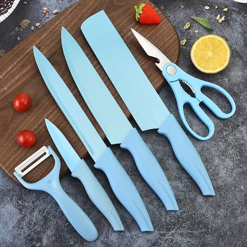 Kit 6 peças facas Tabua Descascador Tesoura Profissional Cozinha Gourmet Faca de Churrasco