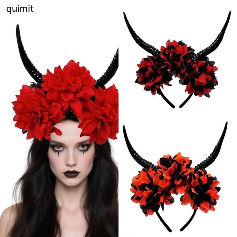 QUIM Adulto Halloween Resina Antílope Chifre Floral Headpiece Role Play Acessórios Cabelo