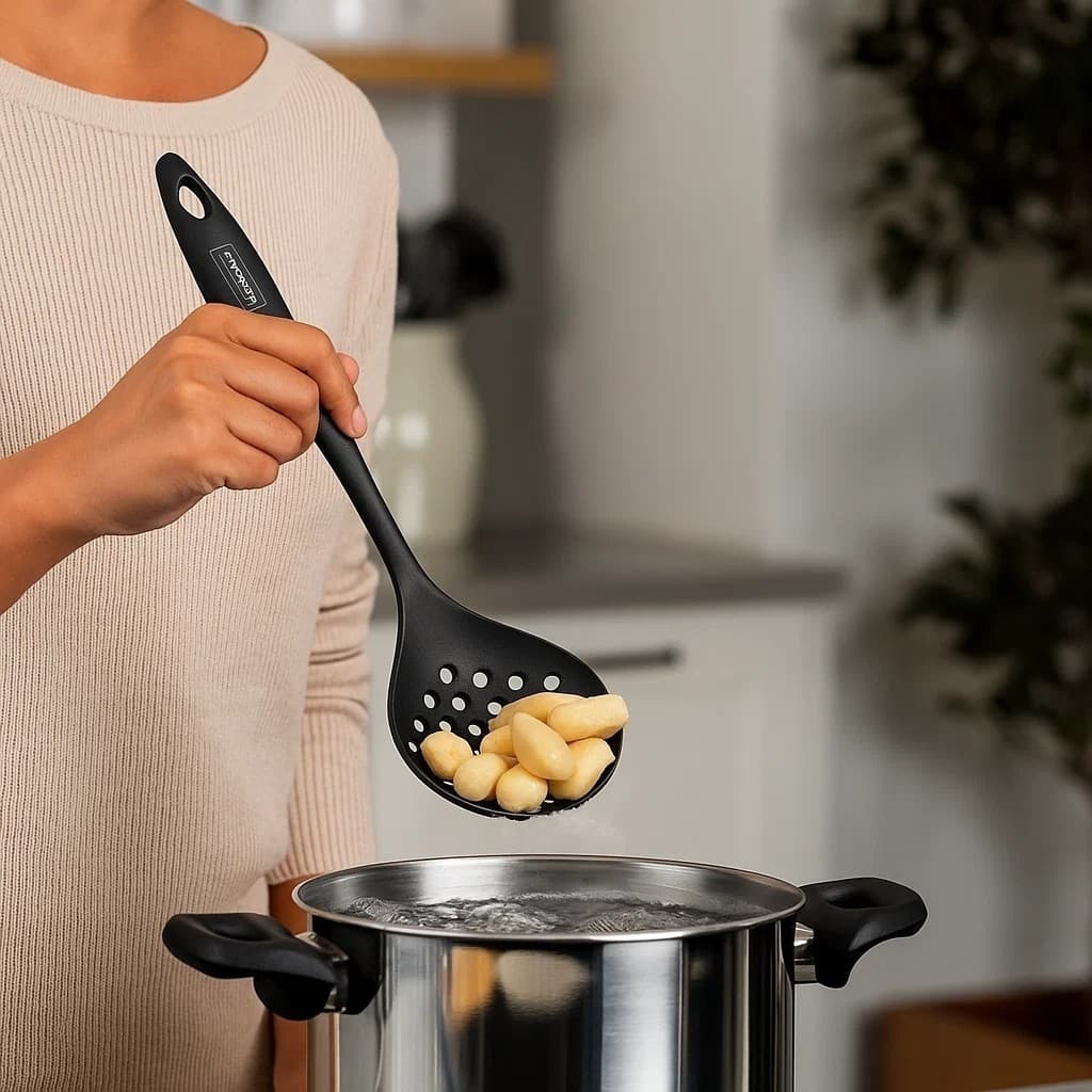 Escumadeira Silicone Fritura Pegador Retirar Talheres Concha Presente Casa Preto