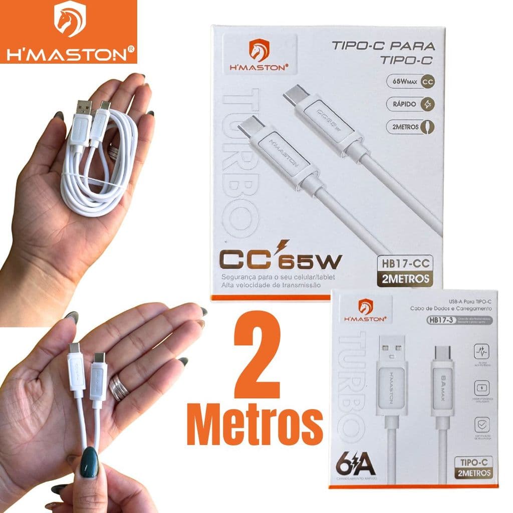 Cabo Turbo Tipo-C 2M Reforçado USB para Tipo-C ou Tipo-C Duplo H'Maston