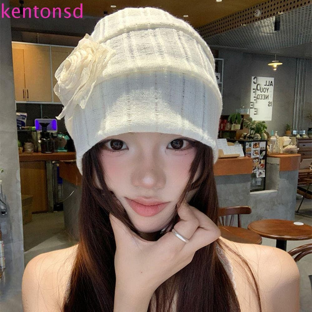 Gorro Sem Aba Oco KENTONSD, Chapéu Elegante de Flor Fina, Estilo Coreano Doce, Chapéu de Proteção Solar Respirável 1FFR