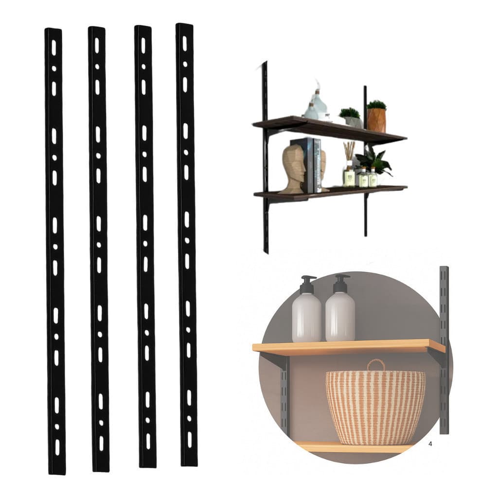 kit 8Trilho Cremalheira Rasgo duplo 1m Suporte  Prateleira Trilhos 100cm Expositor de Loja