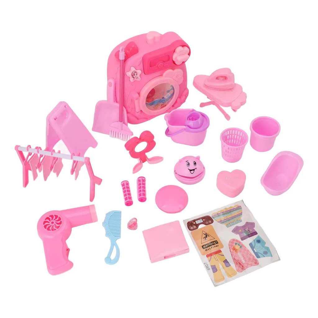 Rosa - Brinquedo Infantil Máquina de Lavar com Acessórios 30pcs