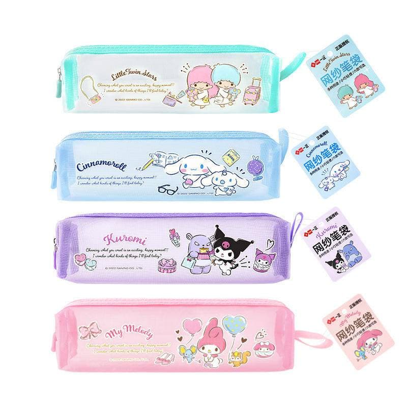 Sanrio Mymelody Kuromi Cinnamoroll Pequeno Estrela Gêmea Simples Malha Transparente Estojo De Lápis Escritório De Estuda