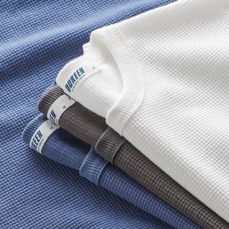 250g pesado Waffle camiseta de manga curta masculina verão secagem rápida em torno do pescoço cor sólida branco High-End