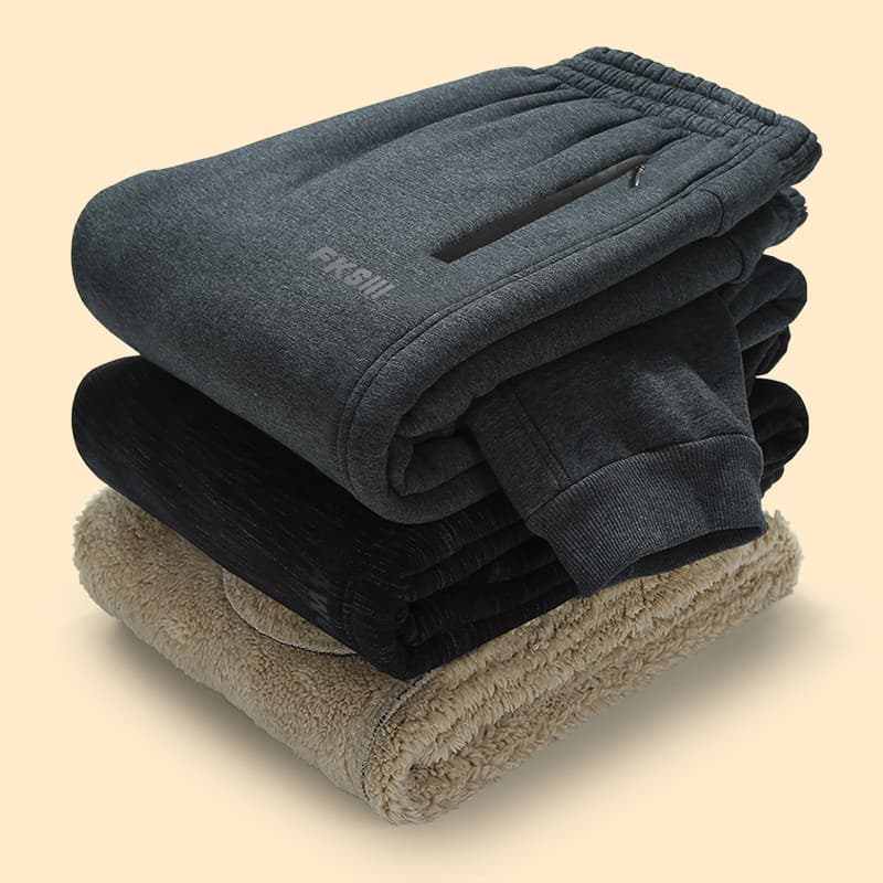 Forro de lã engrossado velo cordeiro velo em linha reta solto sweatpants masculino calças de inverno de meia-idade idoso