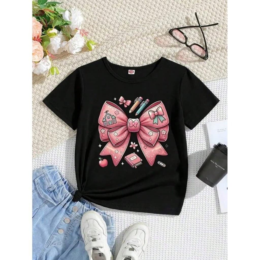 Camiseta infantil Menina laço 100% algodão