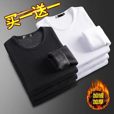 2 peças] forro de lã engrossado quente cor sólida manga comprida camiseta masculina inverno em torno do pescoço roupas m