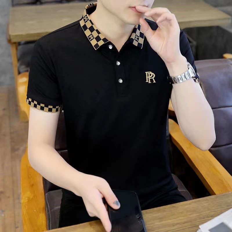 Camisa POLO de verão masculina de manga curta camiseta lapela gola High-End bordado comércio exterior magro