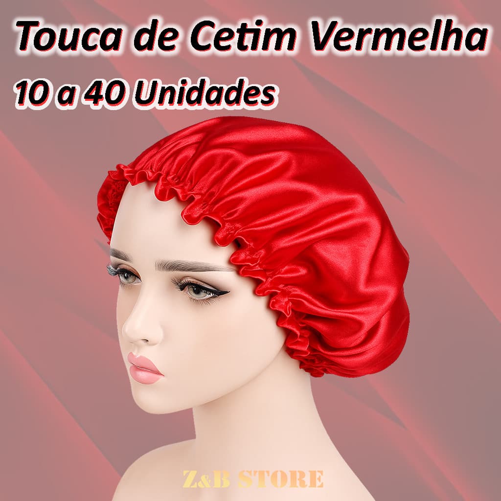 10 a 40 Toucas de Cetim VERMELHA – Ideal para Dormir, Cachos Definidos e Sem Frizz - REVENDA