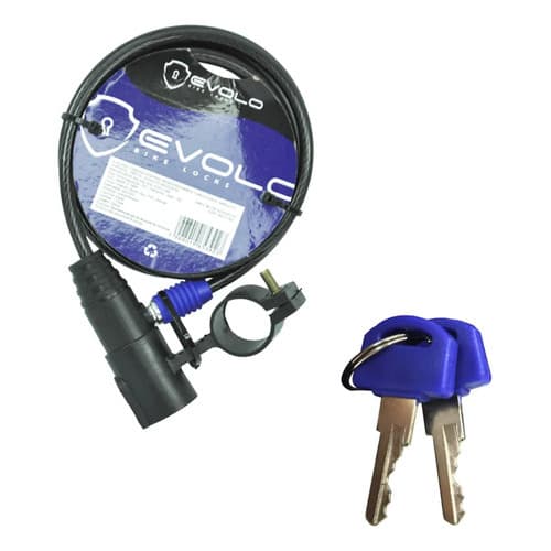 Cadeado Espiral Cabo De Aço Revestido 6MM X 1m C/ Chave E Suporte Bike Trava Preto Evolo