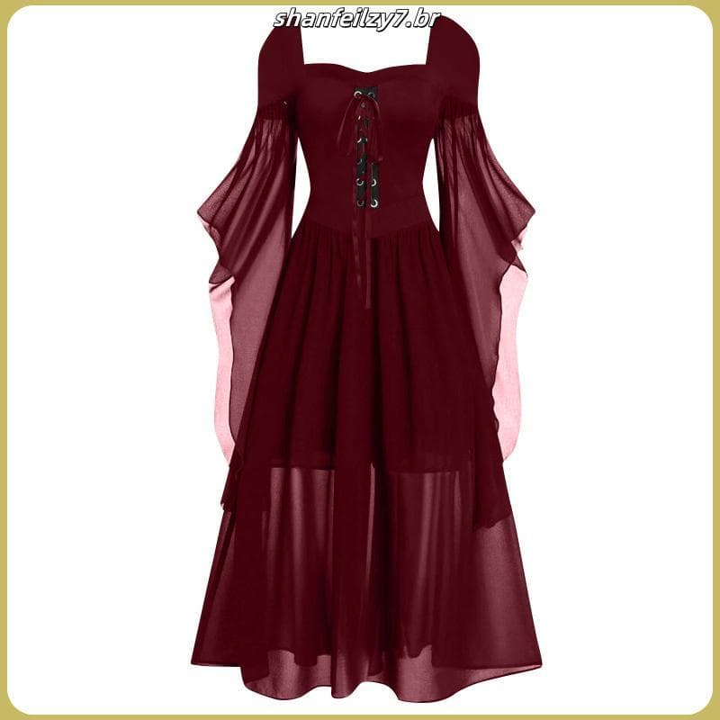 Vestido De Bruxa De Halloween Gótico Medieval Cosplay Oferta De Roupa De Ombro De Poliéster De Alta Qualidade