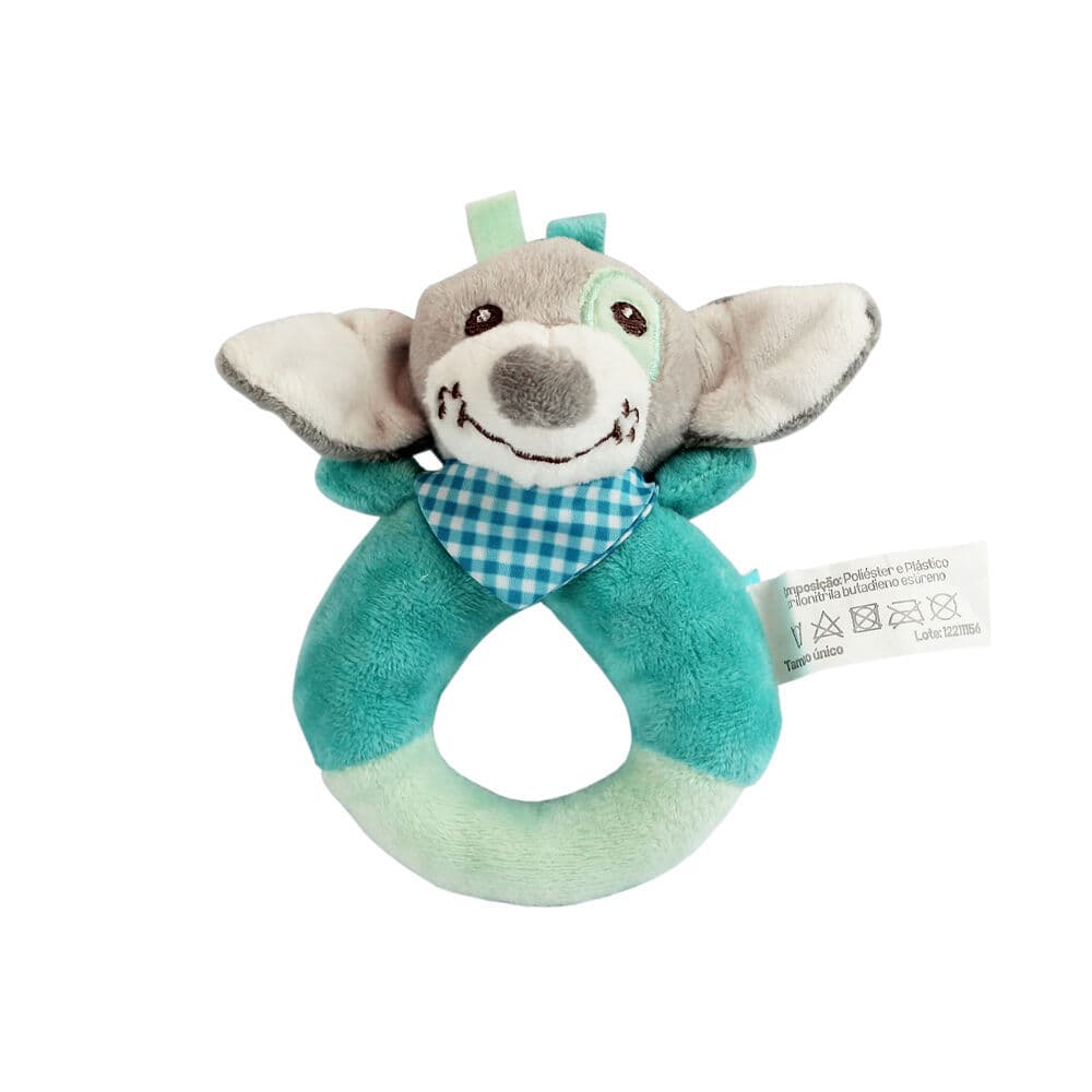 Pelúcia Chocalho Oval Cachorrinho Azul com Apito e Toque Suave